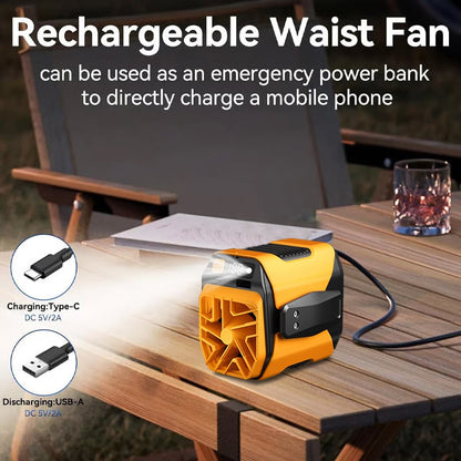 🔥Last Day 49% OFF🔥Portable Fan, USB Rechargeable Waist Fan with Clip & Power Bank, Personal Cooling Fan for Outdoor Travel Camping